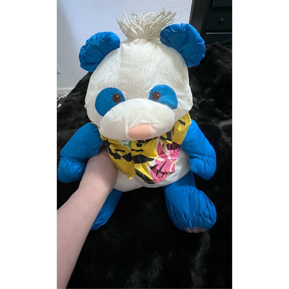 Fisher Price Puffalumps Wild Thing Blue White Panda Bear With Shirt 1987 VTG - Picture 1 of 5